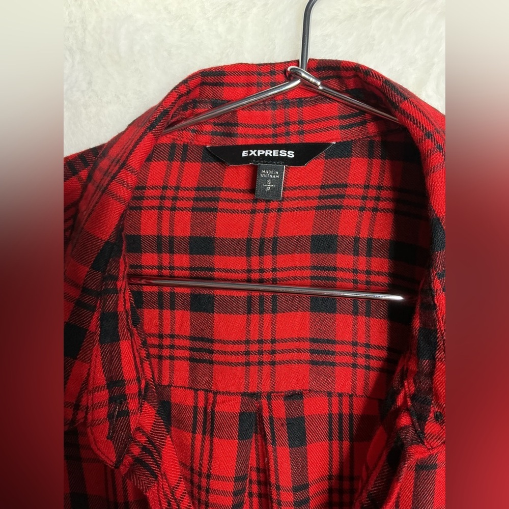 Express Red Checkered Long Sleeve Dress size S - Picture 5 of 12
